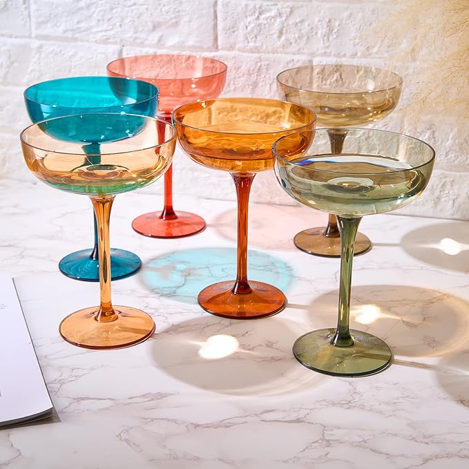 Plastic Acrylic Shatterproof Martini, Margarita, Champagne & Cocktail Unbreakable Glasses, Large Coupe Glasses 15oz, 6 Set, Tritan European Design Drinkware, BPA-free,Reusable, Pool, Indoor & Outdoor
