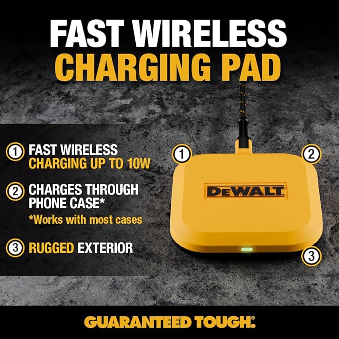 DEWALT Heavy Duty Wireless Charger, 10W Max Fast Wireless Charging Pad Compatible with iPhone 17/16/15/14/13/12/11/X/8 Pro Max Plus Samsung Galaxy S22/S21 AirPods (Type C Cable/AC Adapter Included)