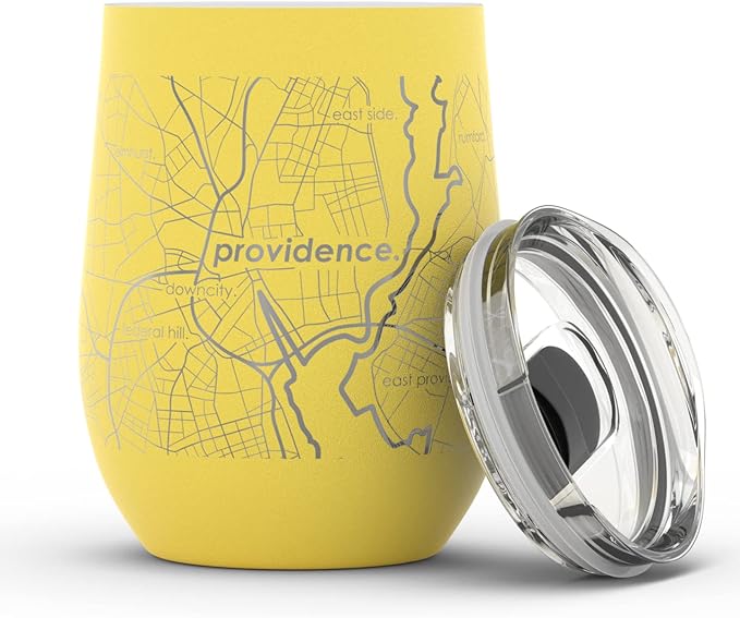 Well Told Engraved Providence Rhode Island Map Insulated Wine Tumbler, Etched Stainless Steel Cup (12 oz, Sunrise Yellow) City Map Insulated Tumbler, Custom Insulated Tumbler, Outdoor Drinkware