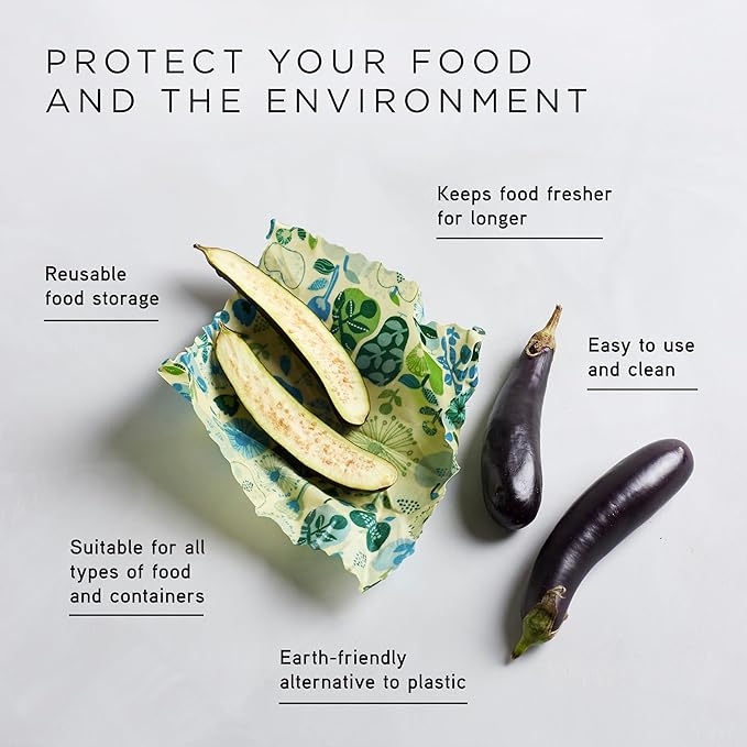 Reusable Beeswax Wraps for Food | 5 Pack | Eco Friendly, Organic, Biodegradable, Plastic Free, Bee's Wrap Bowl Covers and Food Storage | Cling Wrap Alternative