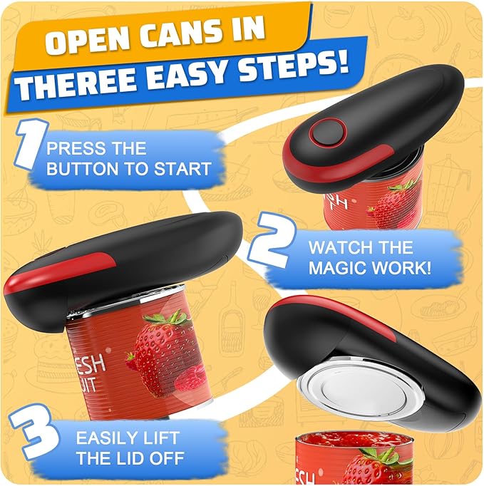 Electric Can Opener, Handheld Smooth Edge No Sharp, Portable Automatic Can Opener for Camping, Best Kitchen Gadgets Easy for Arthritis Patients