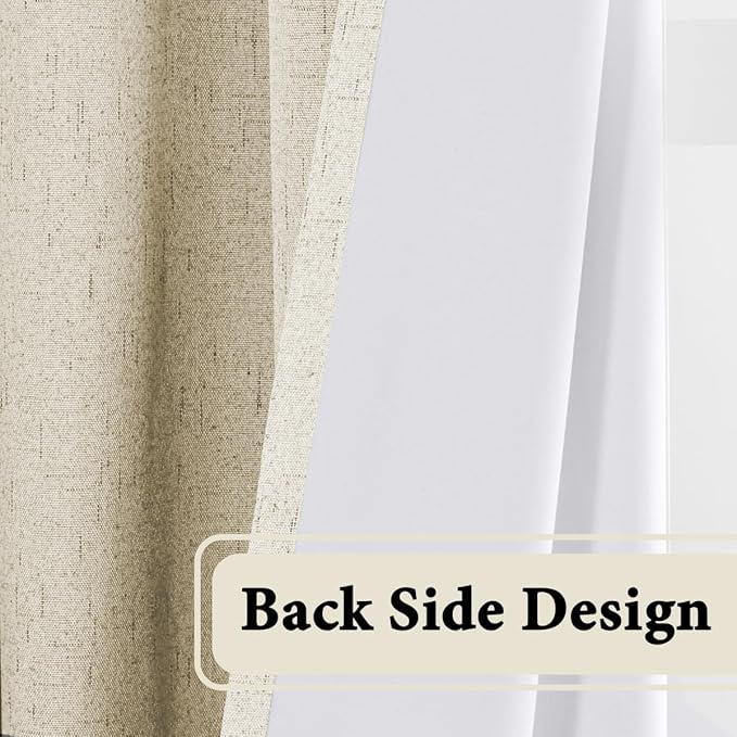 H.VERSAILTEX 100% Blackout Curtain for Bedroom 108 Inches Long Grommet Linen Face Full Light Blocking Curtain Drape for Living Room Thermal Insulated Linen Look Curtain 1 Panel, Bleached Sand