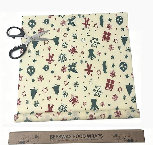 Organic Beeswax Wraps for Food-12 x 40" Reusable Beeswax Wraps Roll for Food Preservation & Storage Eco-Friendly Food Wraps Sustainable Food Storage Wraps for Cheese, Sandwich, Bread (Xmas)