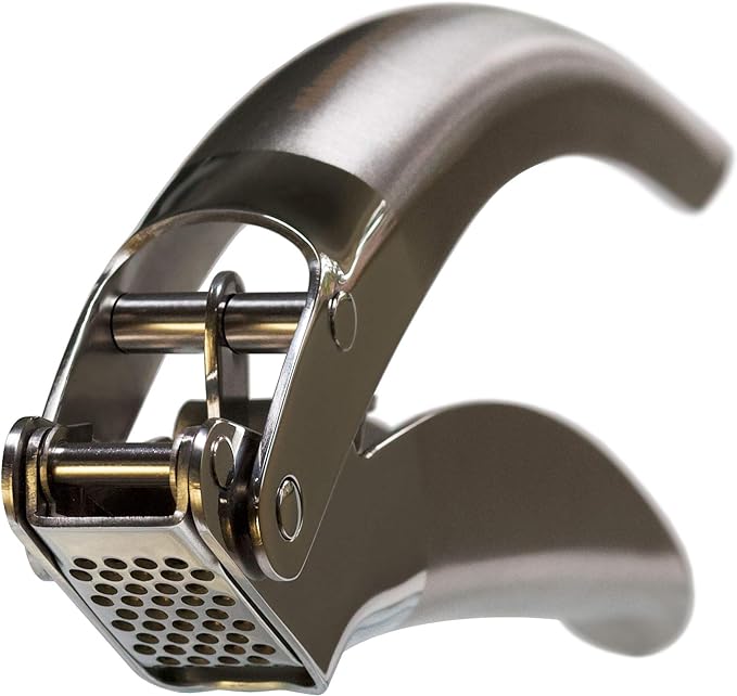 MANNKITCHEN Stainless Steel Garlic Press, Heavy Duty Professional Grade Double Lever-Assisted Garlic Mincer with High Capacity Reservoir - Easy to Clean and Rust Free Garlic Crusher