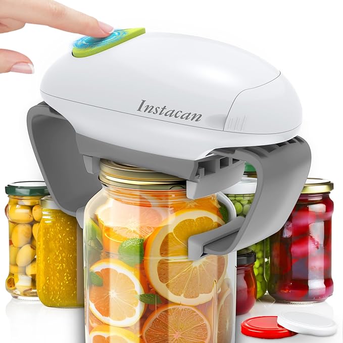 Higher Torque and One Touch Electric Jar Opener Easy Remove Almost Size Lid with Auto-Off, Powerful Bottle Opener for Arthritic Hands, Automatic Jar Opener for Weak Hands and Seniors (White)
