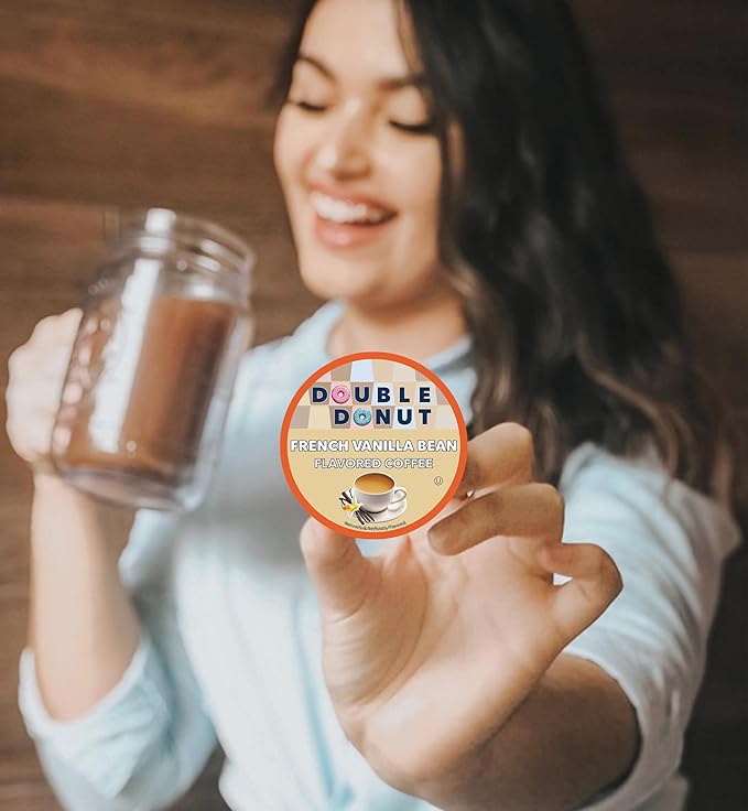 Double Donut Coffee French Vanilla Coffee Pods, Vanilla Bean Flavored in Recyclable Single Serve Vanilla Pods for the Keurig K Cups Coffee Makers, Medium Roast, from Double Donut - 24 Count