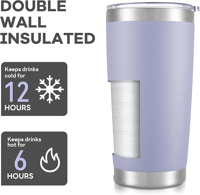 20 oz Tumbler with Lid Stainless Steel Insulated Tumblers Bulk Double Wall Vacuum Cups Powder Coated Travel Mug Keep Drinks Cold and Hot, Cosmic Lilac, 4 Pack