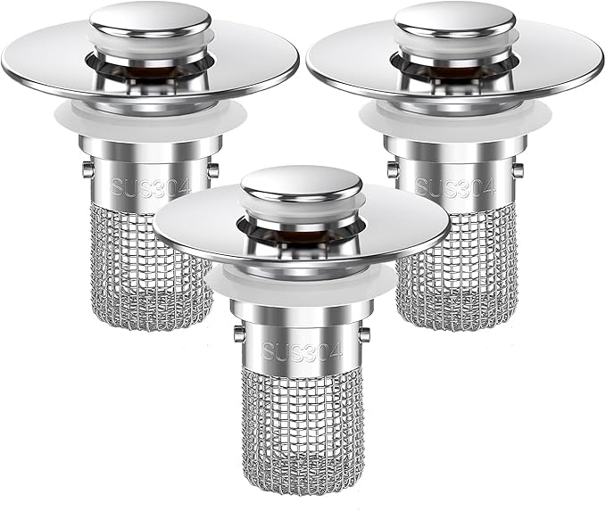 Sink Stopper Hair Catcher, Pop-up Sink Drain Strainer with Removable Stainless Steel Strainer Basket Hair Catcher, Bathroom Sink Strainer for Bathroom Sink Stopper Replacement