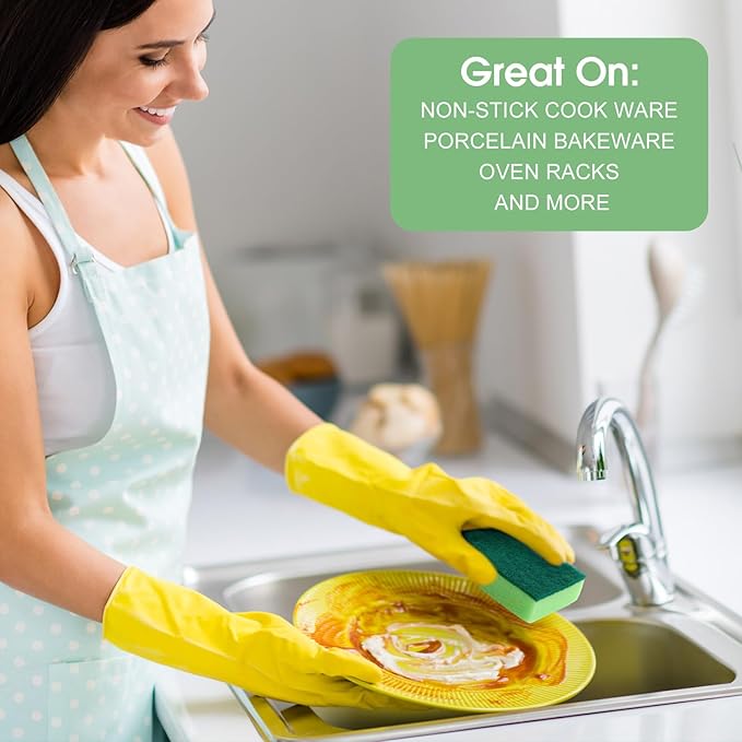 Tioncy 100 Pcs Individually Wrapped Sponges Kitchen Green Bulk Dish Non Scratch Scrub Sponges Dual Sided Cleaning Dish Scrubber for Washing Dishes, Pots, Pans, Sinks, Stoves, Appliances, Car, Bike