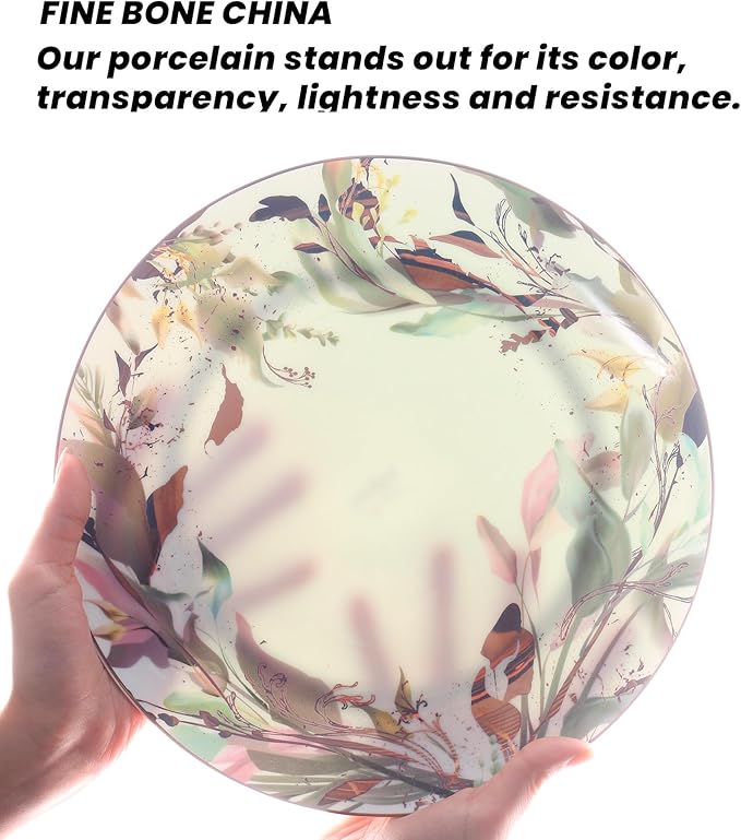 Pink & Gold Plates and Bowls Sets Dishes Set for 4, Ceramic Plates and Bowls Set, Service for 4, Bone China Dinnerware Set Salad Dessert Plates, and Cereal Bowls Set, Microwave safe by KOKEN