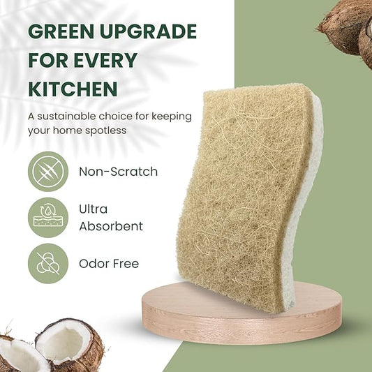 VIREO 12 Pack Eco Sponges – Natural Biodegradable Cellulose & Coconut Fiber Kitchen Scrubbers – Compostable, Odor-Free, Non-Scratch, Zero Waste Sponges for Dishwashing & Cleaning