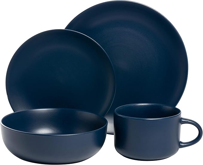 10 Strawberry Street Wazee Matte Coupe Dinnerware Set, 16 pc, Midnight Blue