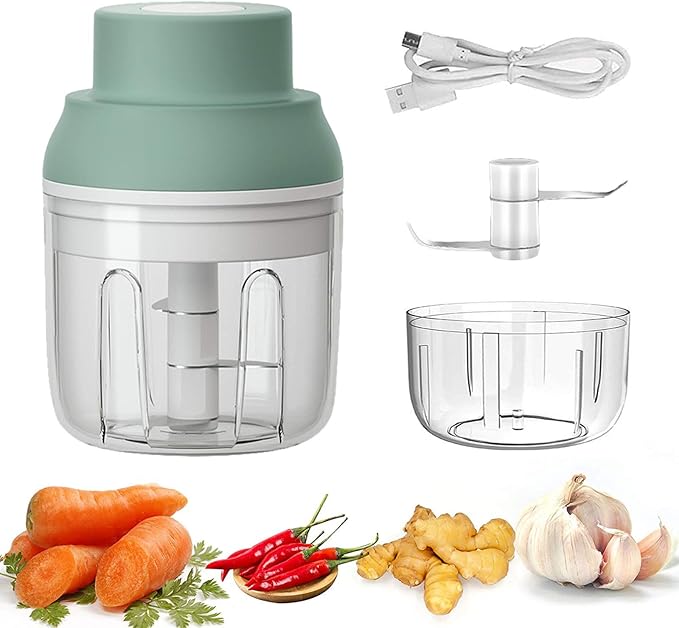 Electric Garlic Chopper, Kenpiko Powerful Mini Chopper, Rechargeable Electric Mini Garlic Chopper for Vegetable/Onions/Meat/Salad, 250ML/100ML, 2 Stainless Steel Blade, Waterproof, BPA Free