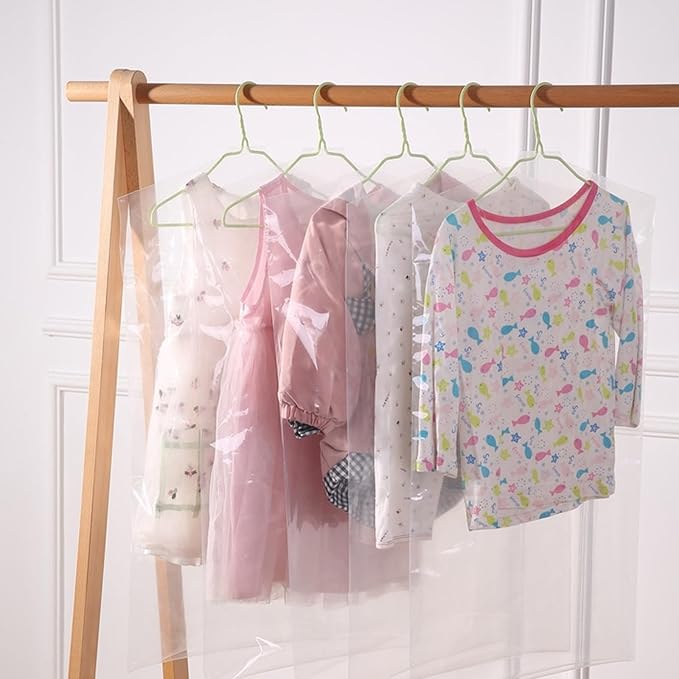 VICASKY 50pcs Transparent Garment Bags for Clothes Breathable Dry Cleaning Hanging Covers with Pre-formed Hanger Dustproof Storage for Home and Clothing Stores