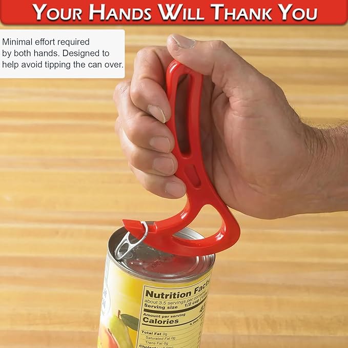 Home-X Pull Tab Can Opener - Manual Ring Pull Can Tab Opener - Easy Open Can Opener for Seniors, Protecting Nails or Arthritis - Dishwasher Safe Can Tab Opener Tool for Kitchen and Outdoors - Red
