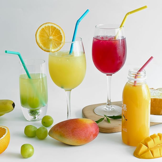 200pcs Colorful Flexible Straws Plastic-Free, 7.75" Compostable Disposable Drinking Straws for Party/Home Use,Biodegradale Eco-Friendly Bendable Straws -5 Assorted Color
