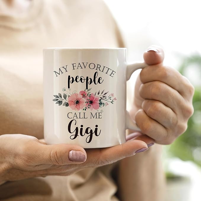 QASHWEY Gigi Mug, Gigi Coffee Mug, GigiGifts for Grandma, Gifts for Gigis, Grandma Mothers Day Mugs Tea Cup Gifts for GrandmaGigi, My Favorite People Call Me GigiCoffee Cups Ceramic 11oz