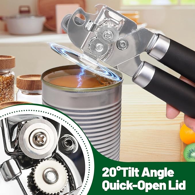Can Opener Stainless Steel Cutting Blade Bottle Opener 3 in 1 Multifunctional Manual Jar Opener Magnetic Can Opener Heavy Duty Comfortable Handle Smooth Edge Kitchen Gadget Daily Use