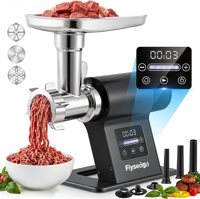 Meat Grinder Electric 3200w Commercial Touch LED Screen Heavy Duty Metal Gearbox Meat Grinder with Timing and Sausage Stuffers, Kubbe Kit for Household Use & Commercial