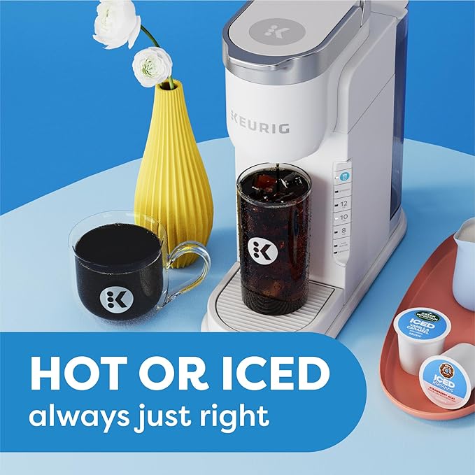 Keurig K-Iced Single Serve Coffee Maker – Brew Over Ice Button, Compact Design, Perfect Holiday Gift for Iced Coffee Lovers, White