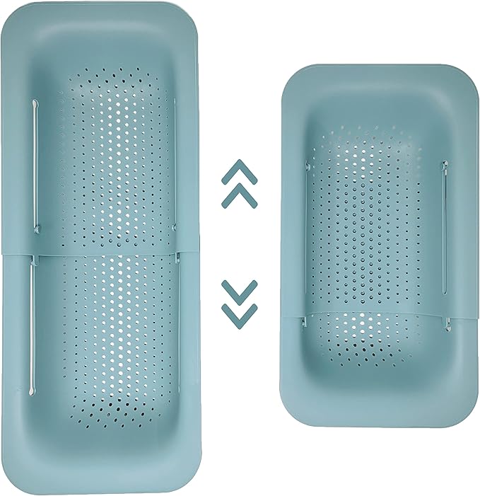 Makerstep Over the Sink Colander Strainer Basket - Expandable, Wash, Drain, and Dry. - New Home Kitchen Essentials, Multifunctional Kitchen Gadgets, Green 14.25x8