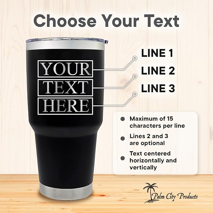 Custom Engraved 30 oz Black Tumbler - Personalized Stainless Steel Insulated Travel Mug with Custom Text