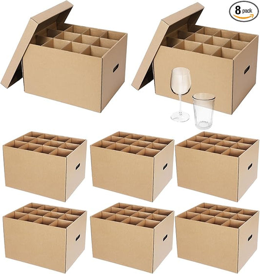 8 Pack Wine Glass Moving Boxes Kitchen Moving Boxes with Handle Kitchen Kit with Lid for Dish Glassware (15 x 12 x 10 Inches)