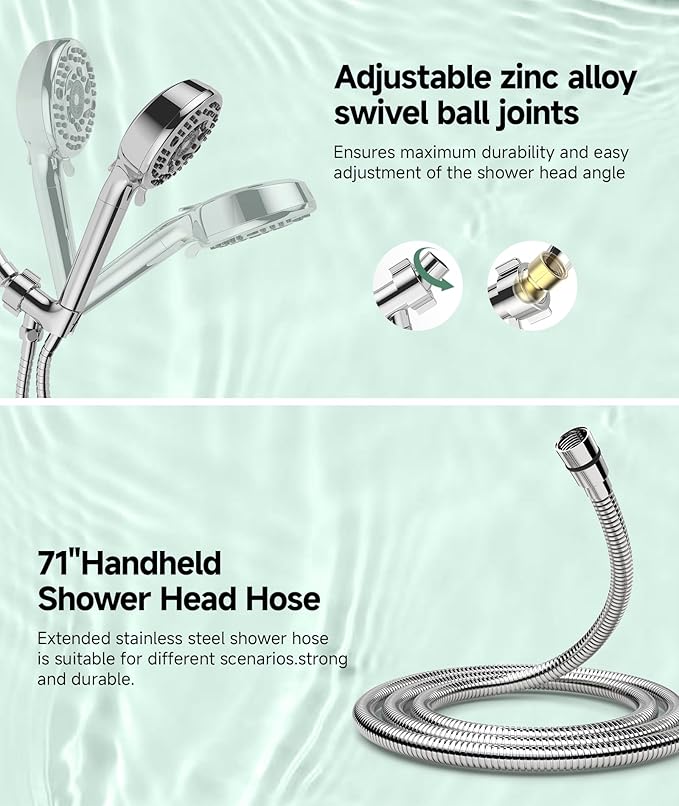 SunCleanse Filtered Shower Head with Handheld,9-Spray Setting High Pressure Detachable Shower Head with 4 Filters for Hard Water - Filter Chlorine, Improve Skin and Hair Texture(4 Filters, Chrome)