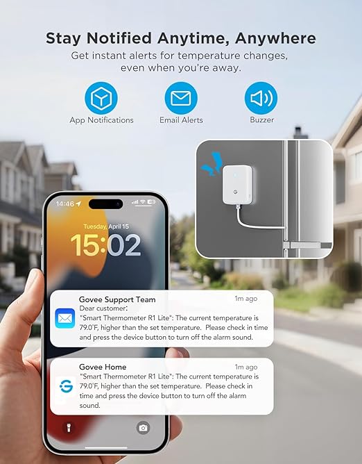 GoveeLife WiFi Refrigerator Thermometer with Alarm, Wireless Digital Freezer Temperature Gauge with App, 2 Years Free Data Export, for Home Kitchen Fridge Hot Tub 2 Pack（Only Support 2.4G Wi-Fi）