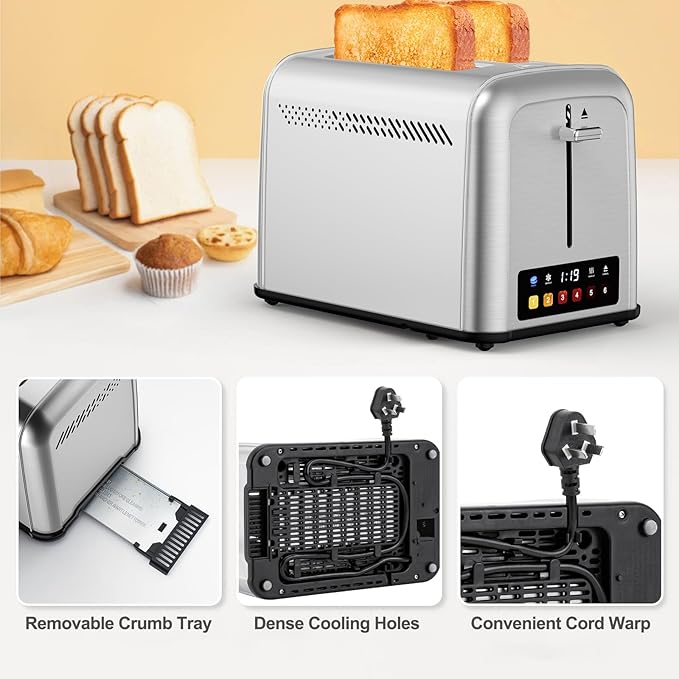 Toaster 2 Slice Retro Stainless Steel,Best Prime 2 Slice Toaster Wide Solt with 6 Shade Settings, Perfect for Waffles, Bagels and More Touch Screen Lainsten 238TC