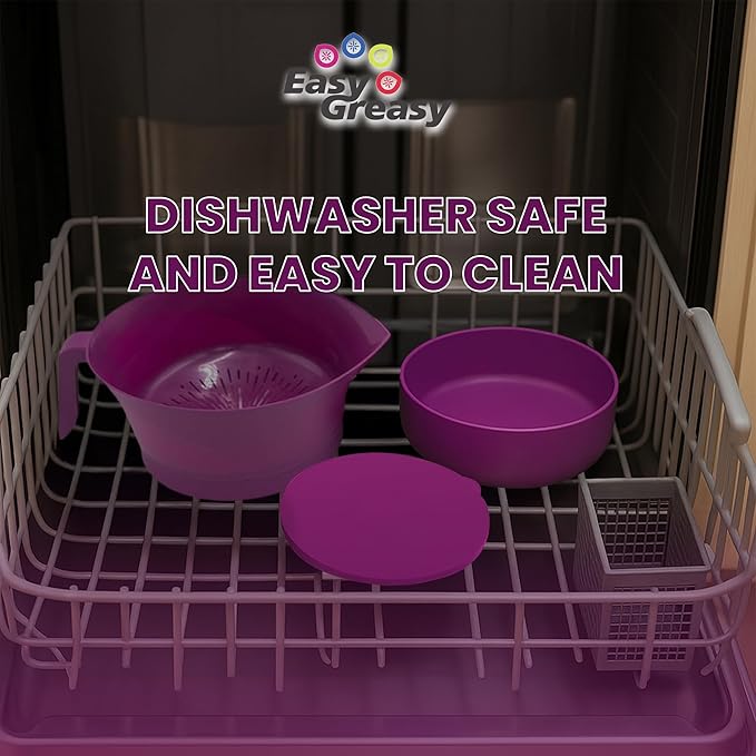 3-Piece Colander Grease Strainer Set – Purple Grease Separator with Handle, Container & Lid – Strains Bacon, Pasta, Ground Beef – BPA-Free Kitchen Gadget