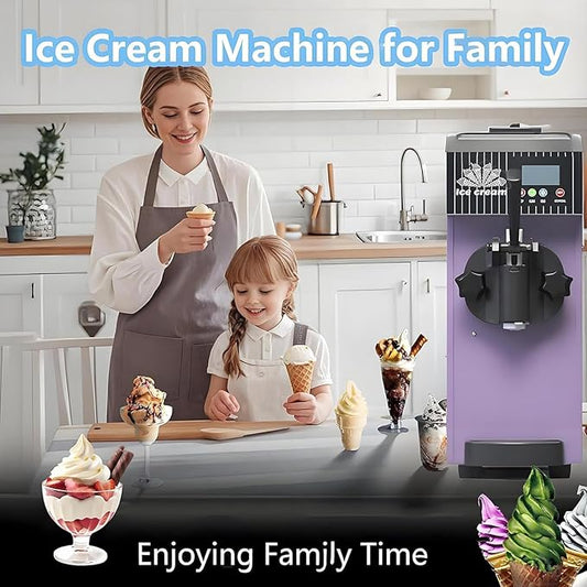 Soft Serve Ice Cream Machine for Home,Countertop Soft Serve Ice Cream Maker,4-5 Kg/H Yield,with Pre-Cooling,Auto Clean,LCD Panel Soft Serve Maker Single Flavor Soft Serve Ice Cream Machine,Orange
