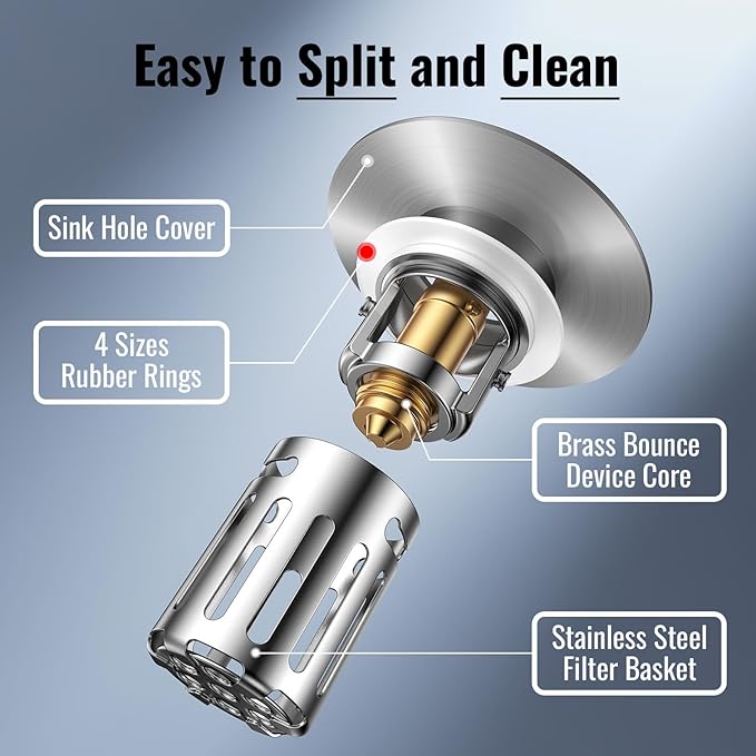 (2 Pc) Bathroom Sink Stopper-All Metal Sink Stopper-Universal Fit 99% Bathroom Sink Stopper with Removable Stainless Steel Hair Catcher-Bathroom Sink Drain Strainer for (1.1'' to 2.36'' inch) Drain