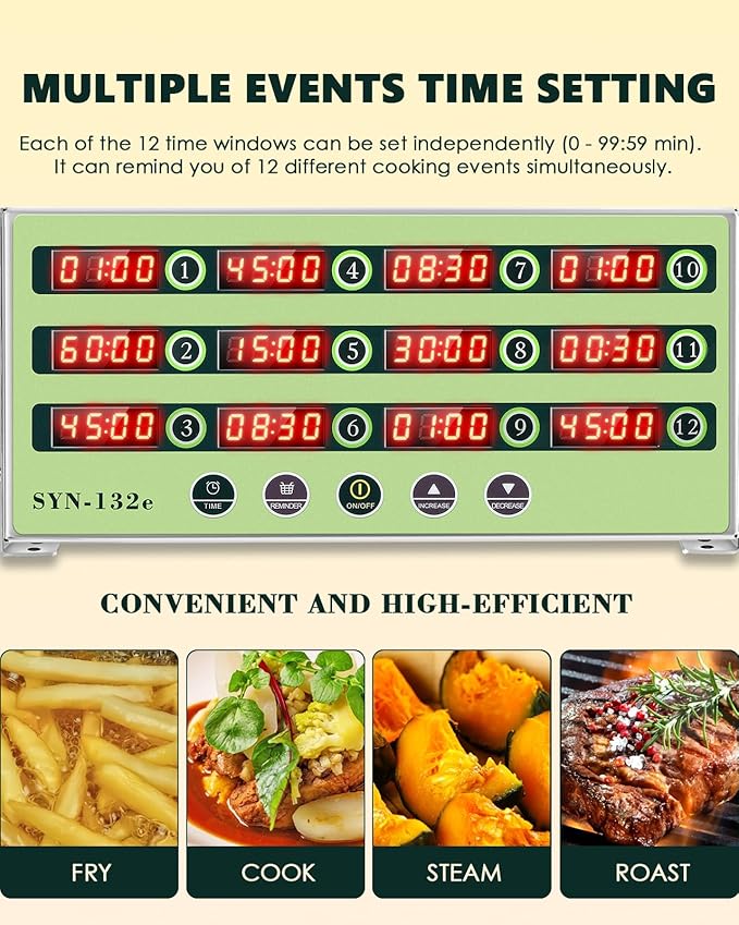 12 Channel Kitchen Timer Commercial Cooking Timer Reminder Restaurant Timer Burger Bakery Fryer Timer Stainless Steel Loud Alarm for Home Cooking Hotel Restaurant (12 Channel)