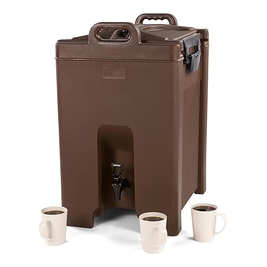 Carlisle FoodService Products Cateraide Insulated Beverage Dispenser with Handles for Catering, Kitchen, and Restaurants, Plastic, 10 Gallons, Brown