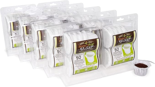 Perfect Pod EZ-Cup Paper Coffee Filters with Patented Lid for Single-Serve Coffee Brewers and Coffee Pods, Compatible with Keurig, 10-Pack (500 Filters)