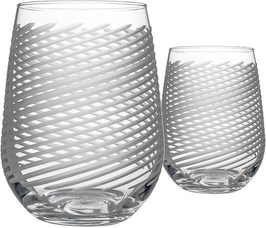 Rolf Glass Cyclone Stemless Wine Tumbler | 17 Ounce Set of 2 | Proudly Made in the USA | Large Engraved Wine Glasses | Lead-Free Glass