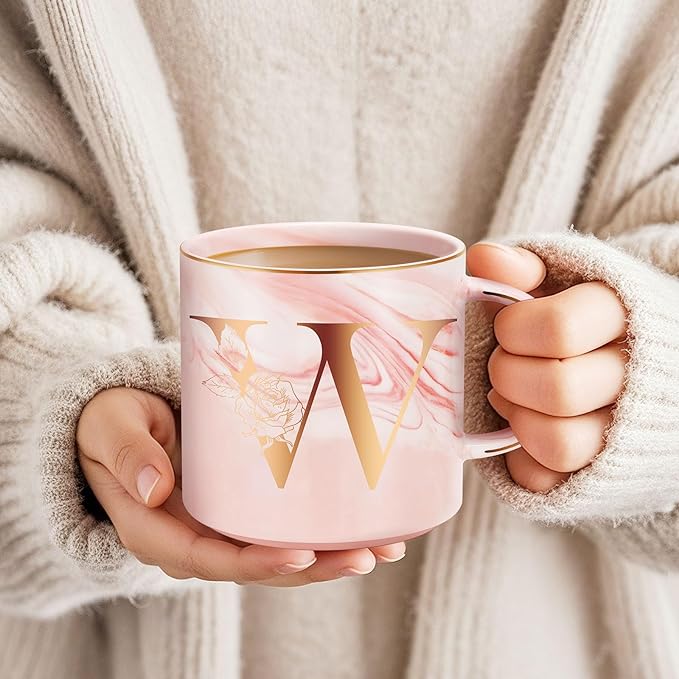 Personalized Gifts for Women Coffee Mug, Initial Customized Gift Monogrammed A-Z Coffee Mug 12 OZ, Christmas Anniversary Birthday Gifts for Women Mom Grandma Friend Sister Wife(W)