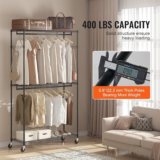 VEVOR Clothing Garment Rack, Heavy Duty Closet Wardrobe, Adjustable Tiers Clothes Racks with Steel Frame, for Bedroom, Clothing Store, Hallway