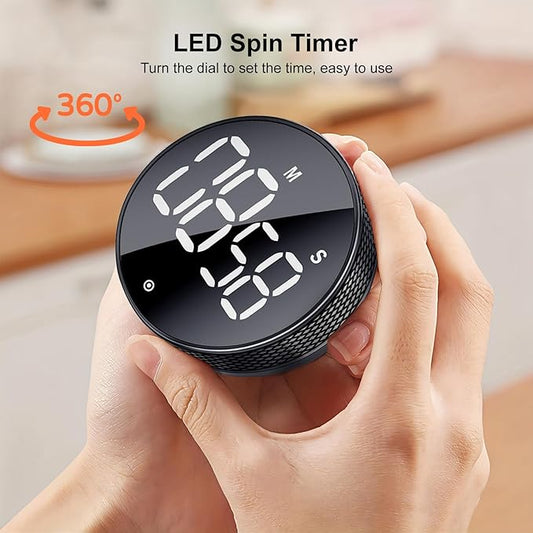 BlueSnail Kitchen Timer with LED Digital Display Smart Efficana for Home Classroom Gym Office, Volume and Brightness Adjustable Productivity Timer (All Black)