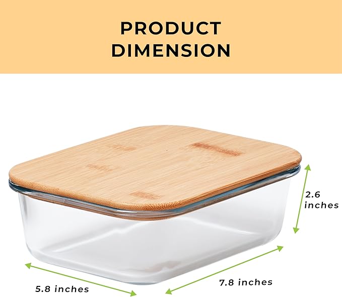 Prosumer's Choice Glass Containers with Bamboo Lids, 36oz - Set of 3 Stackable Food Storage with Wood Lids - Lunch Meal Prep Container Box - Made of Borosilicate Glass - with Silicone Ring