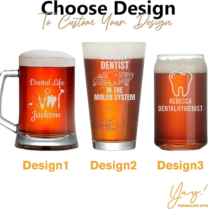 Custom Engraved Beer Glass - Personalized Dentist Gifts, Graduation Gift for Dental Student, Birthday Appreciation Gift for Dentist Assistant Hygienist Medical Graduate (Beer, Dentist)