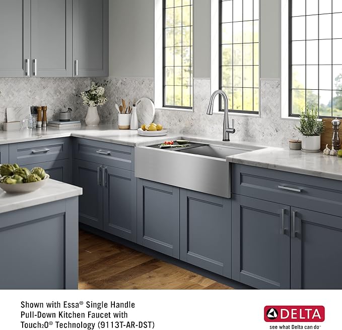 DELTA FAUCET Rivet 36-inch Workstation Farmhouse Apron Front Kitchen Sink Undermount 16 Gauge Stainless Steel Single Bowl with WorkFlow Ledge and Kit of 5 Accessories, 95C9031-36S-SS