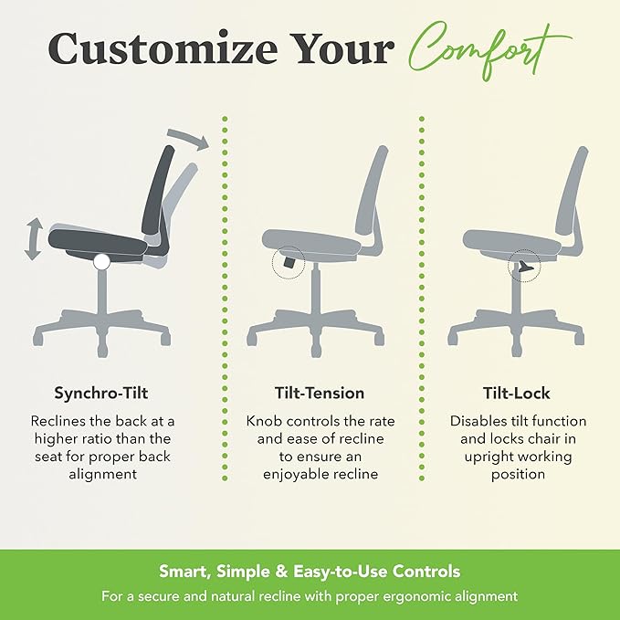 HON Volt Armless Office Desk Chair Comfy, Ergonomic Recline, Softhread Leather Back Seat, Swivel Desk Chair, Black