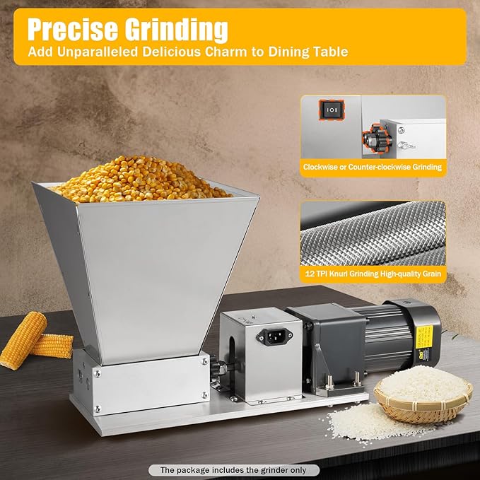 4.23QT Electric Grain Mill Grinder, 110V Flour Mill Grinder for Home, Stainless Steel Powder Machine for Dry Grains, Coffee, Corn