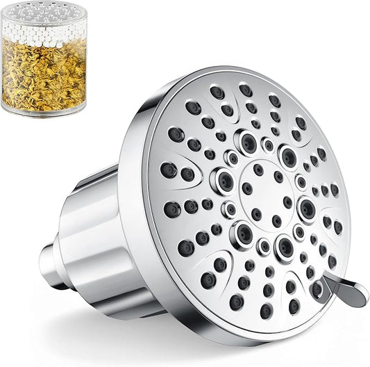 BRIGHT SHOWERS Filtered Shower Head, High Pressure Shower Filter for Hard Water to Remove Chlorine and Impurities, 8 Spray Modes Water Softener Showerhead for Hair and Skin Care, Chrome