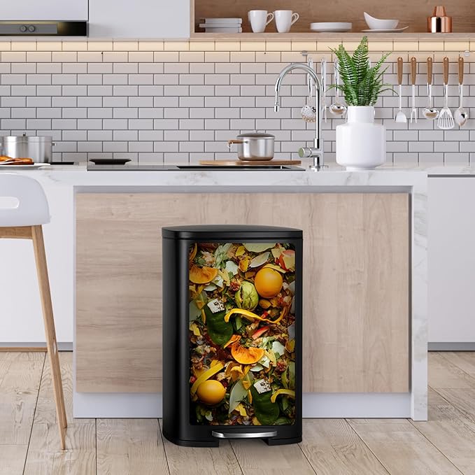 13.2 Gal Kitchen Trash Can, 50L Recycling or Garbage Bin, Brushed Stainless Steel Waste Basket, Soft&Quiet Close Dustbin, with Step-On Pedal, Removable Inner Bucket, for Home, Office, Living Room