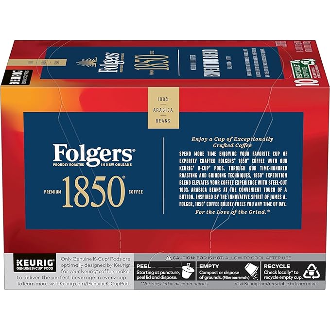 Folgers 1850 Pioneer Blend Medium Roast Coffee K Cup Pack, 54 ct 0.37 Oz Net Wt 20 Oz,, ()