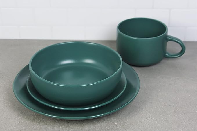10 Strawberry Street Wazee Matte Coupe Dinnerware Set, 16 pc, Emerald Green