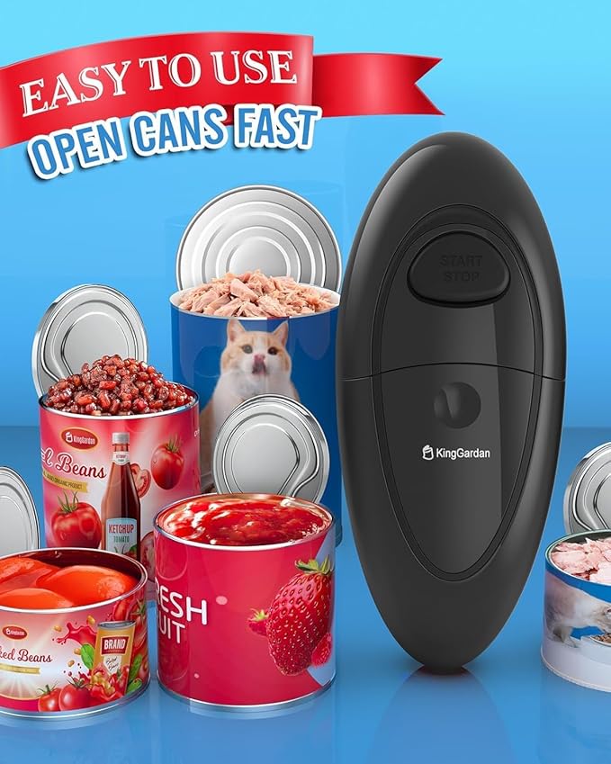 Electric Can Opener Easily Open All Can Sizes with Fast Speed & Smooth Edge, Food-Safe and Battery Operated Can Openers for Kitchen, Automatic Can Opener Hands Free for Weak Hands, Seniors (Black)